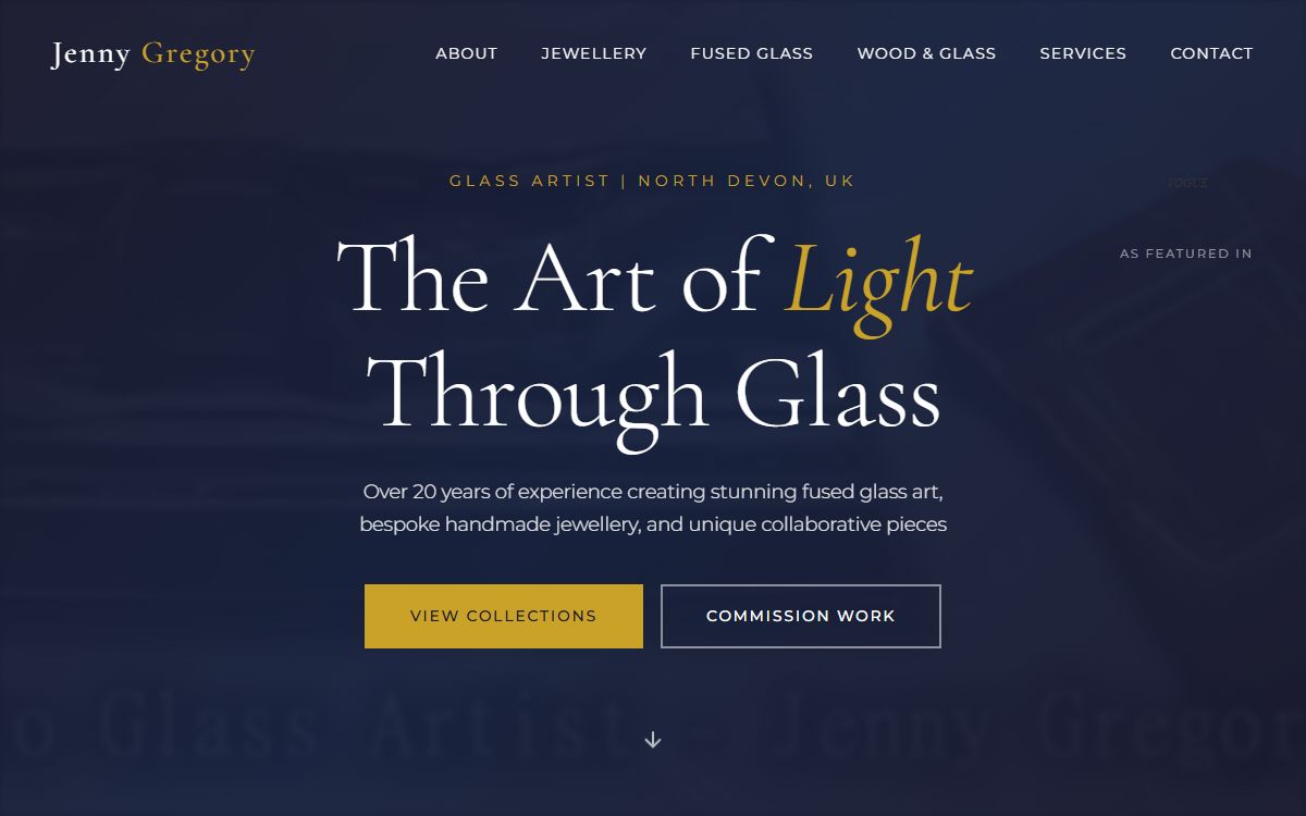 Jenny Gregory Glass Artist – Portfolio Website for a Devon Glass Artist