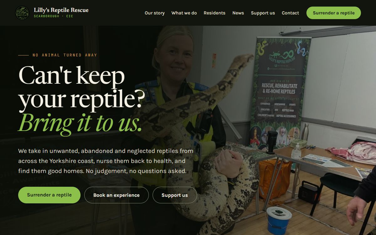 Lilly's Reptile Rescue – Website & Booking System for a Scarborough Rescue Centre
