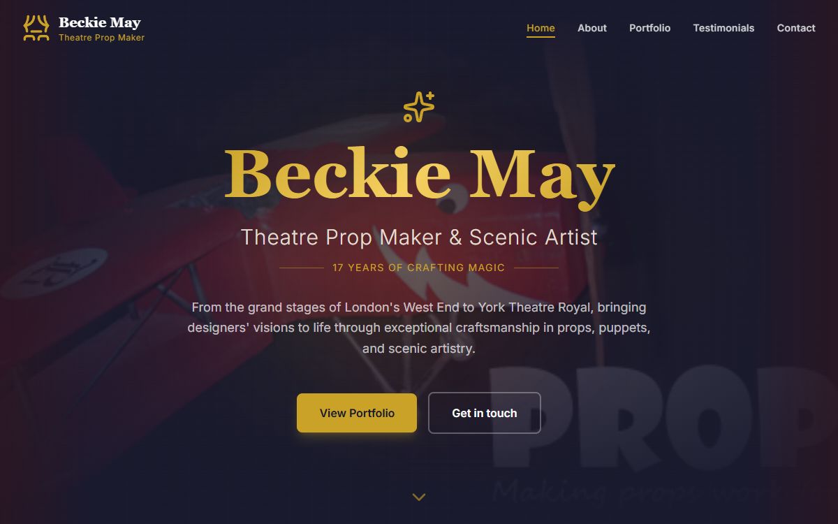 Beckie May, Theatre Prop Maker – Portfolio Website, Scarborough
