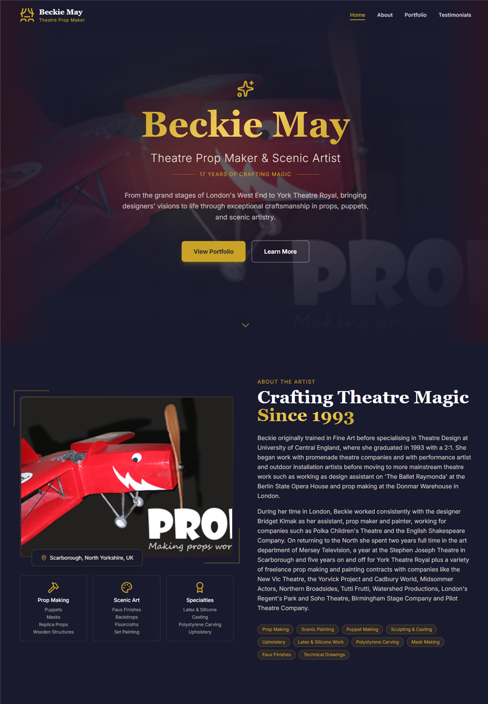 Theatre prop maker brochure website