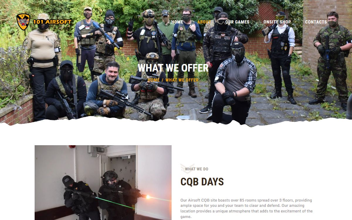 101 Airsoft – Website for an Indoor CQB Airsoft Venue, Scarborough screenshot