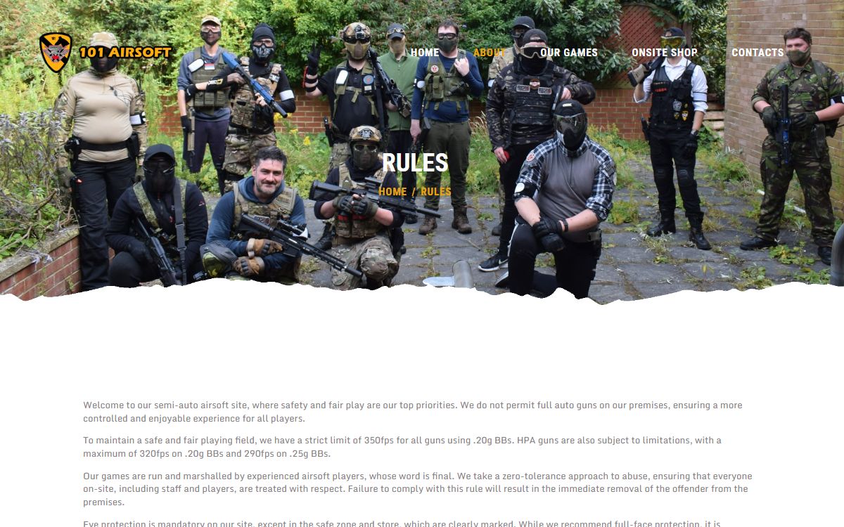 101 Airsoft – Website for an Indoor CQB Airsoft Venue, Scarborough screenshot