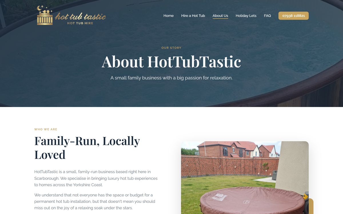 HotTubTastic – Luxury Hot Tub Hire Website screenshot