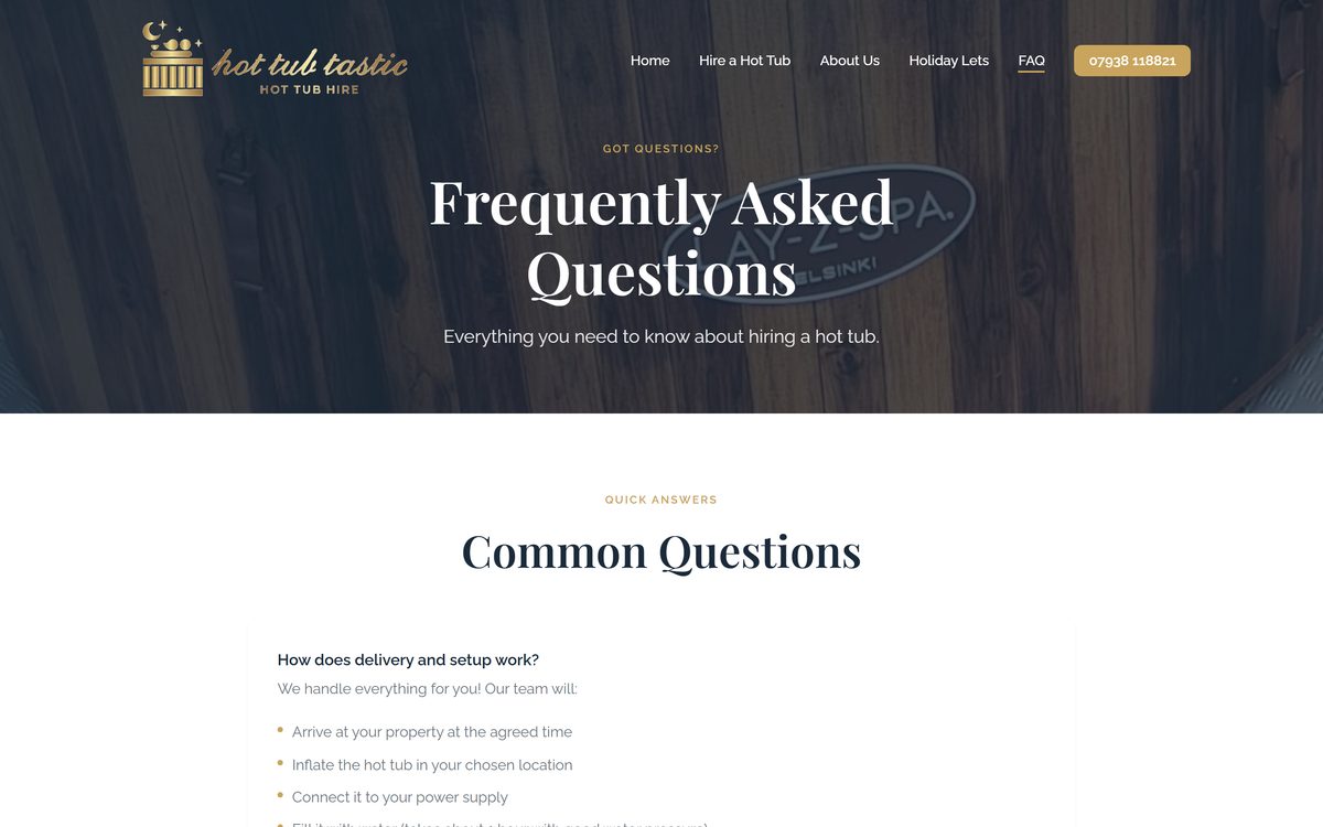 HotTubTastic – Luxury Hot Tub Hire Website screenshot