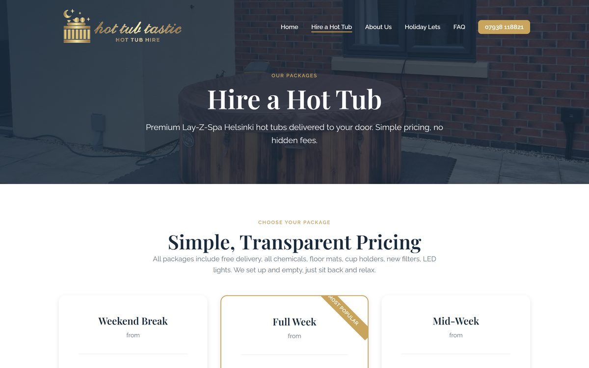 HotTubTastic – Luxury Hot Tub Hire Website screenshot