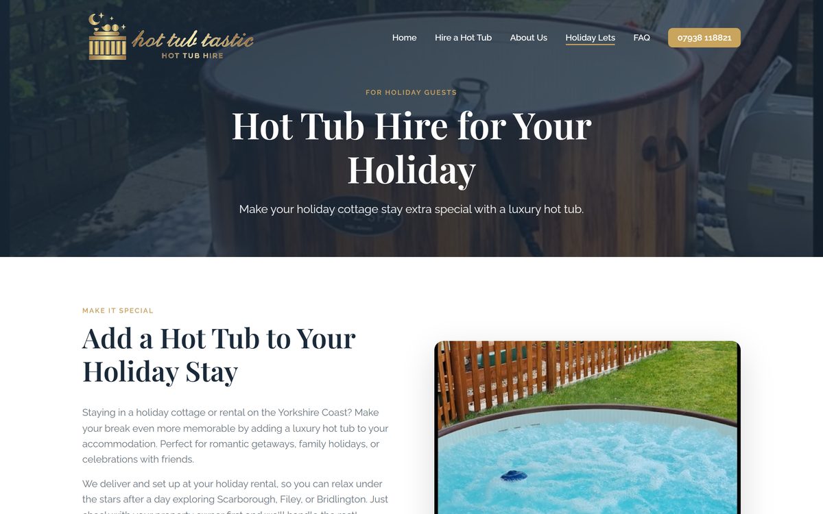 HotTubTastic – Luxury Hot Tub Hire Website screenshot