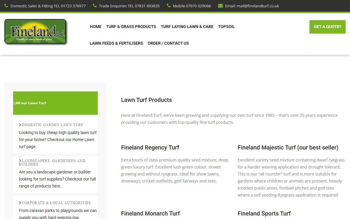 Fine Land Turf – Website for a North Yorkshire Turf Grower screenshot