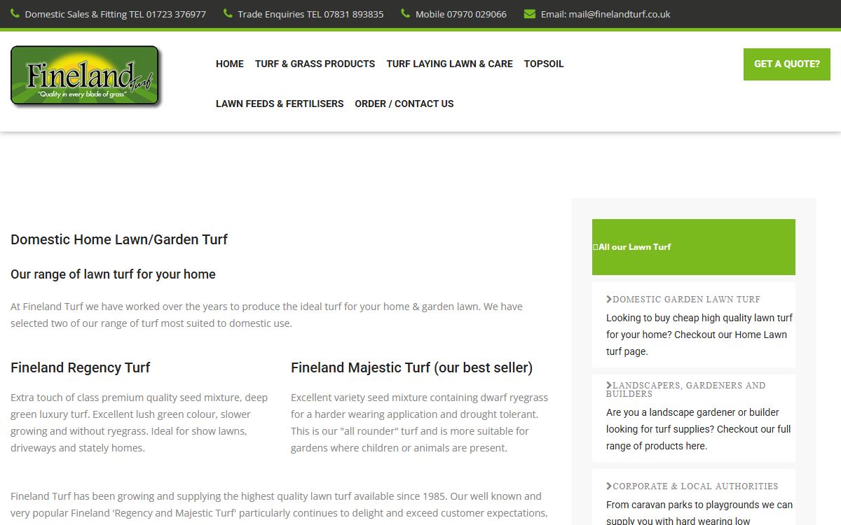 Fine Land Turf – Website for a North Yorkshire Turf Grower screenshot