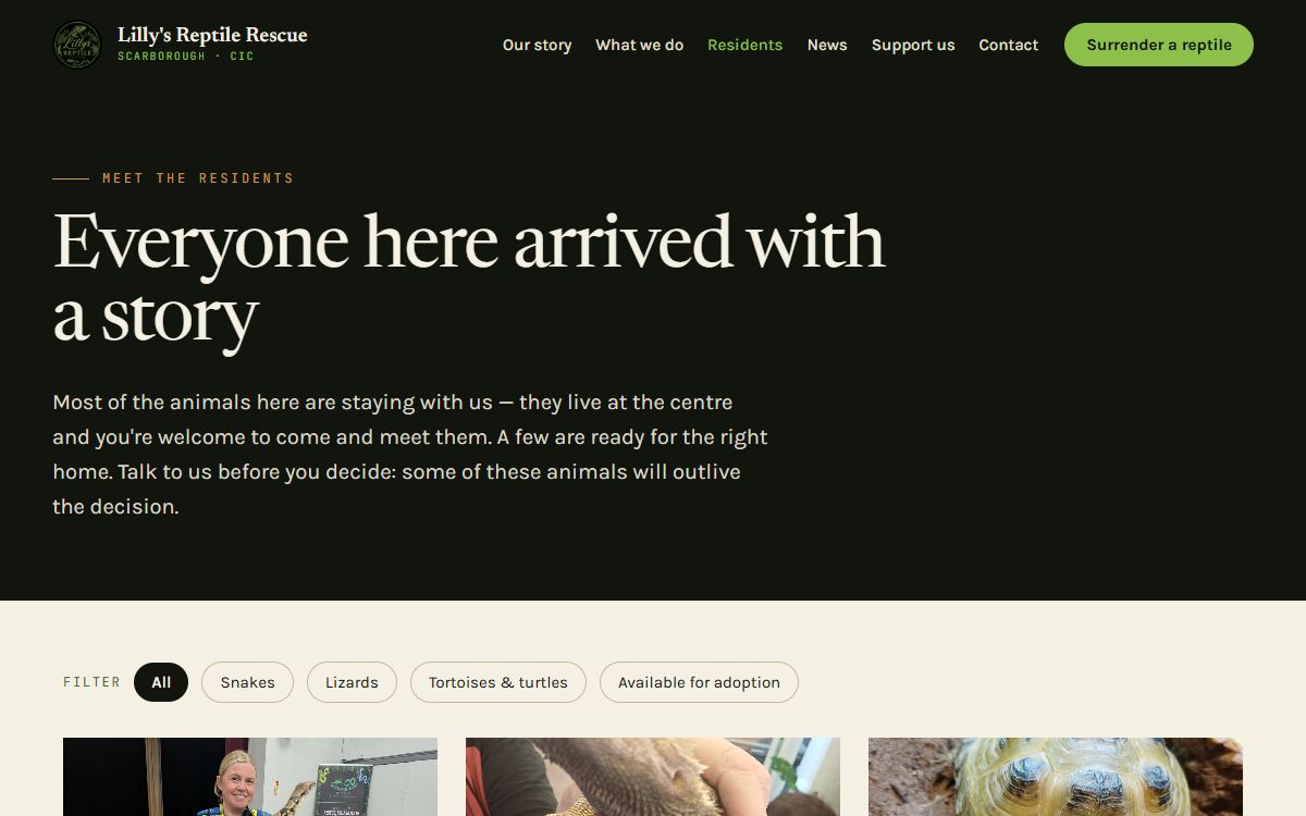 Lilly's Reptile Rescue – Website & Booking System for a Scarborough Rescue Centre screenshot