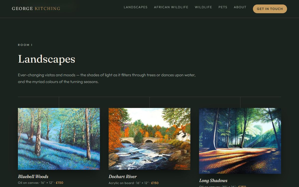 George Kitching – Website for a Landscape, Wildlife & Pet Artist, North Yorkshire screenshot