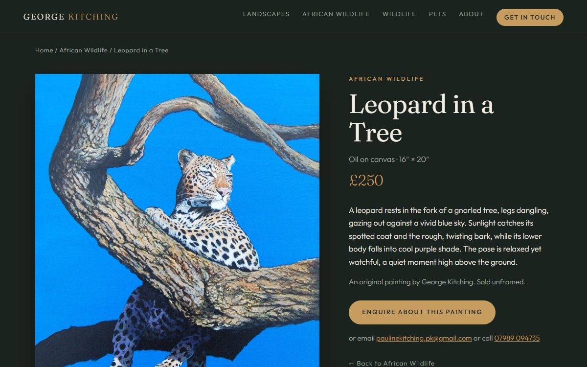 George Kitching – Website for a Landscape, Wildlife & Pet Artist, North Yorkshire screenshot