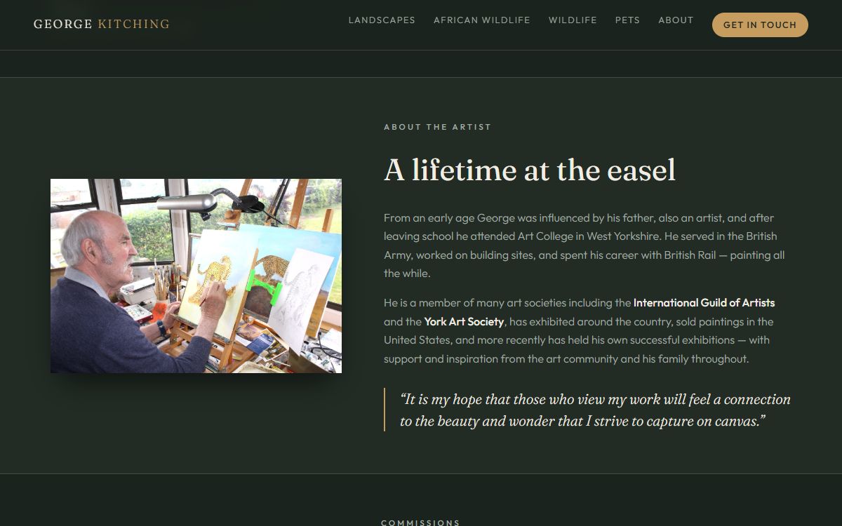 George Kitching – Website for a Landscape, Wildlife & Pet Artist, North Yorkshire screenshot