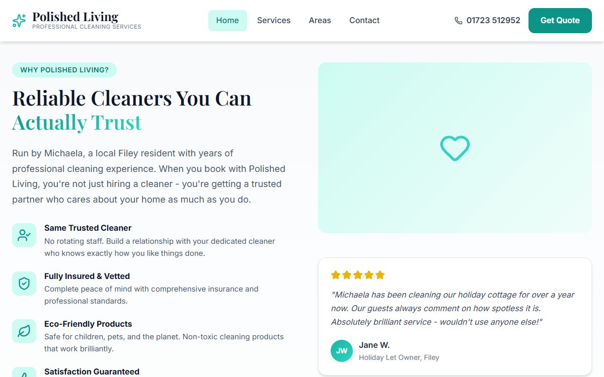 Polished Living – Website for a Filey Cleaning Company screenshot