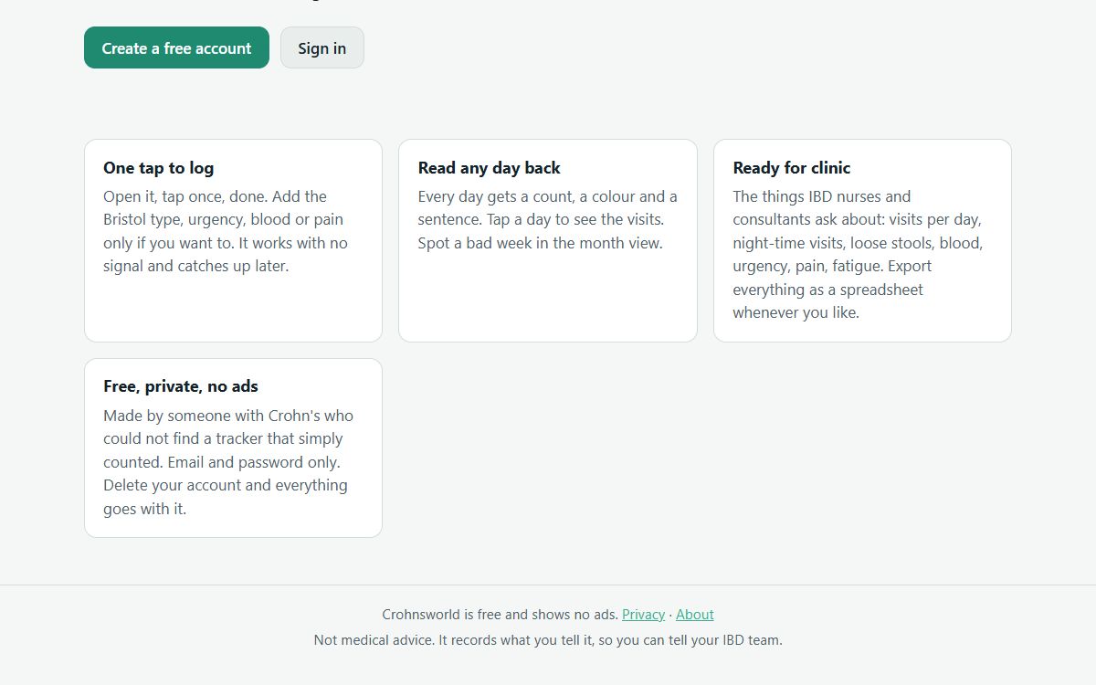 Crohnsworld – A Free Symptom Tracker for People with Crohn's and Colitis screenshot