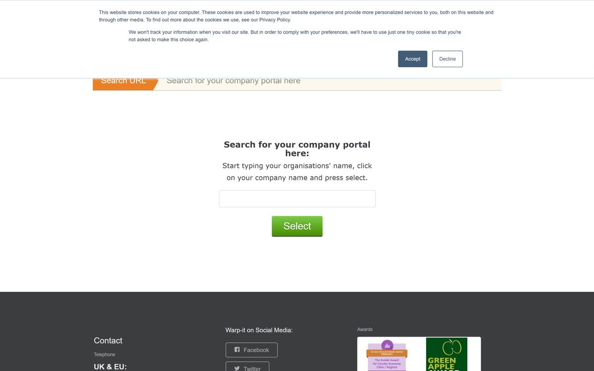 Warp It Reuse Portal screenshot